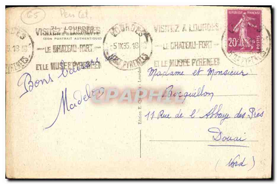 CPA Lourdes Saint Bernadette Priez pour nous — Back