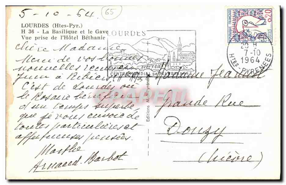 CPA Lourdes La Basilique et le Gave Vue prise de l Hotel Bethanic — Verso