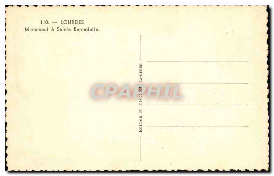 CPA Lourdes Monument a Sainte Bernadette — Verso