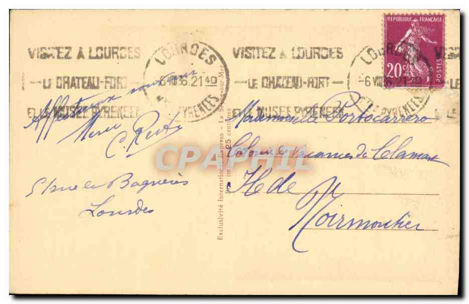 CPA Lourdes Bernadette rentrant de Bartres a la veille des Apparitions — Verso