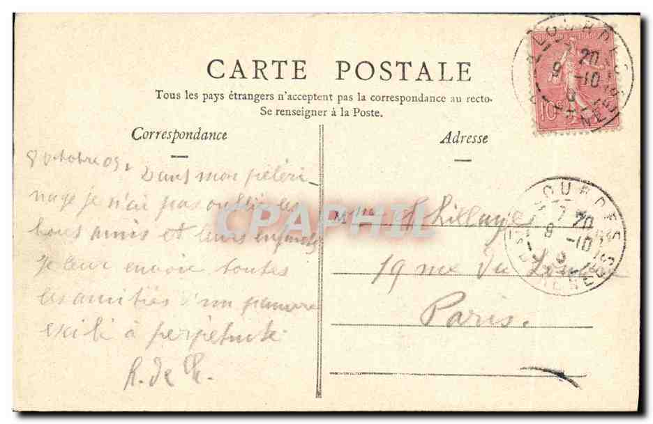 CPA Lourdes Grotte N D de Lourdes — Rückseite