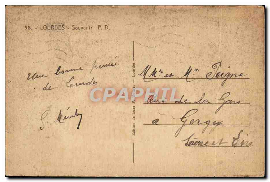 CPA Lourdes Souvenir P D — Verso