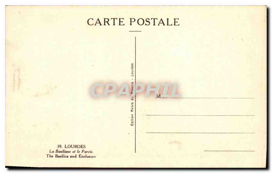 CPA Lourdes La Basilique et le Parvis — Verso