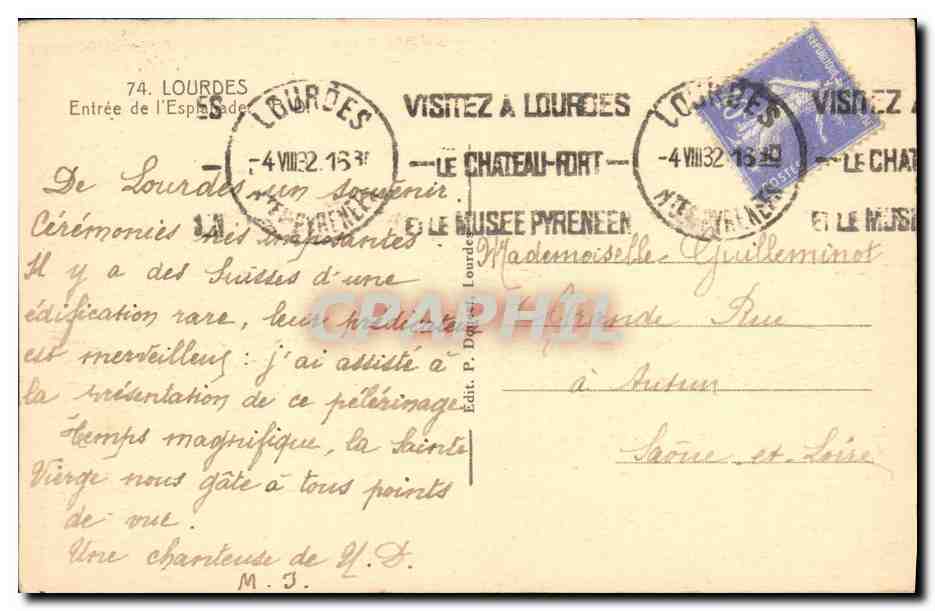CPA Lourdes Entree de l Esplanade — Verso