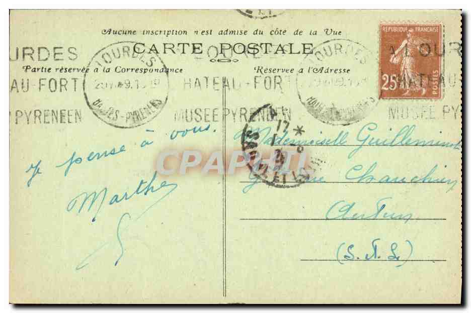 CPA Lourdes La Basilique et le Rosaire M D — Verso