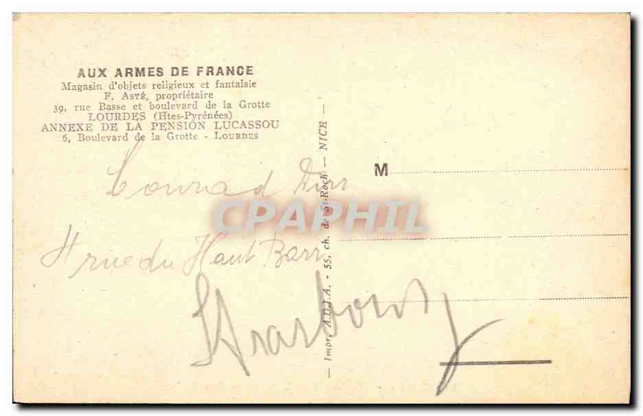 Lourdes - 39, Boulevard de la Grotte et Rue Basse — Excursions Automobiles Bureau Ici — Rückseite