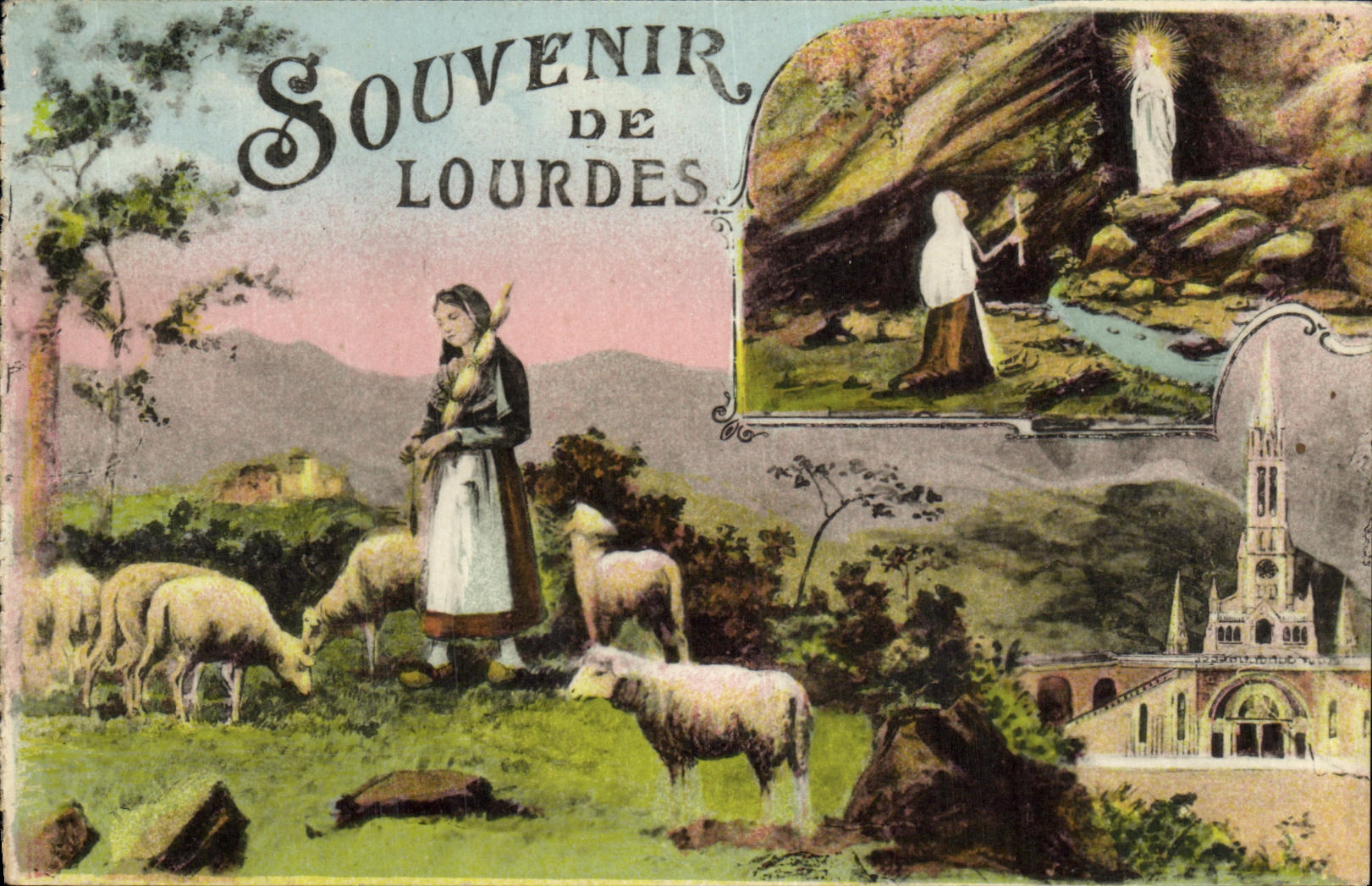 CPA Lourdes Souvenir Bernadette Moutons