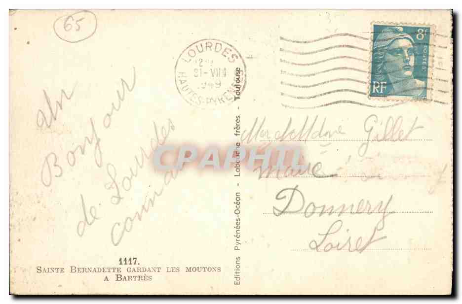 CPA Lourdes Souvenir Bernadette Moutons — Verso