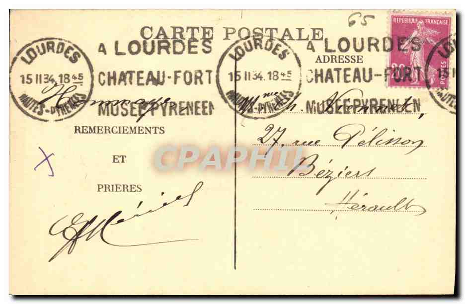 CPA Lourdes L Eglise Paroissiale — Verso