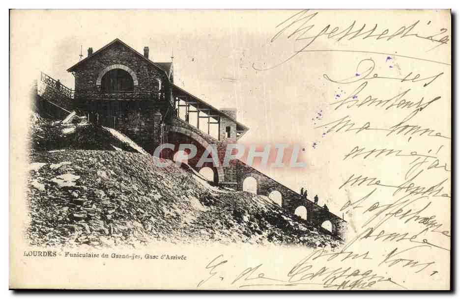 CPA Lourdes Funiculaire du grand Jer Gare d arrivee