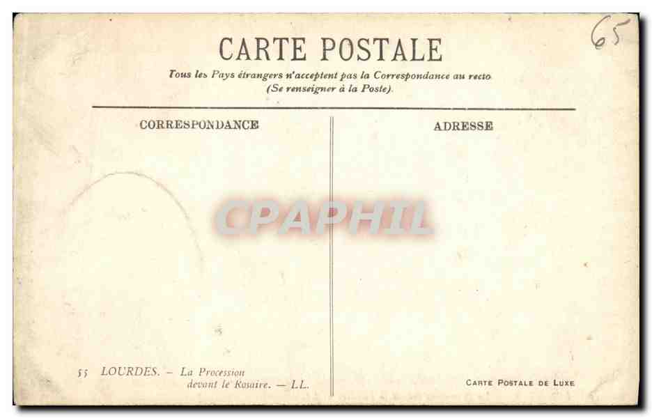 CPA Lourdes La Processious devant le Rosaire — Verso