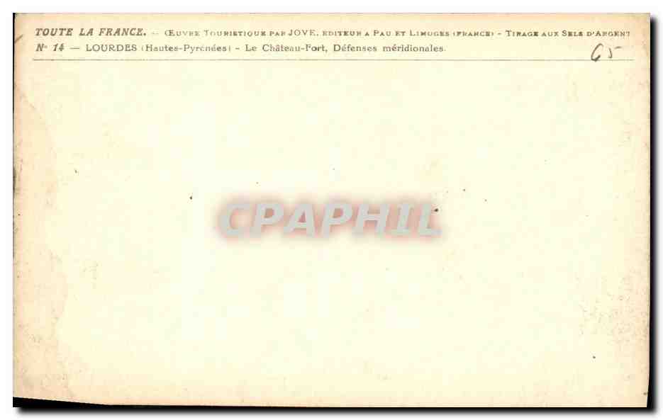 CPA Lourdes Le Chateau Fort Defenses meridionales  — Verso