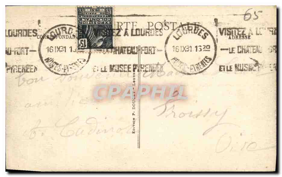 CPA Lourdes La Basilique et le calvaire vue de la villa Sion — Verso