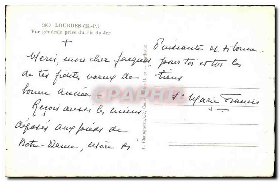 CPA Lourdes Vue Generale prise du Pic du Jer — Verso