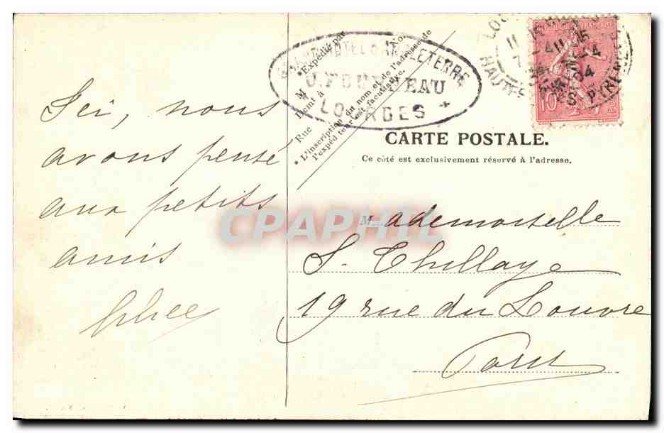 Lourdes — Vue Panoramique, prise de la Route de Pau — Éditeur : V. Bézard, n° 12 — Verso