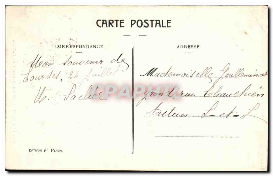 Lourdes - Ange à la montée du Calvaire — Édition F. Viron, n° 222 — Rückseite