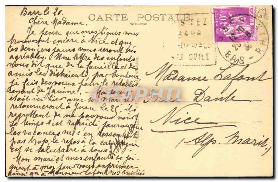 CPA Barr Hotel et Bains du Buhl et Andlau — Rückseite