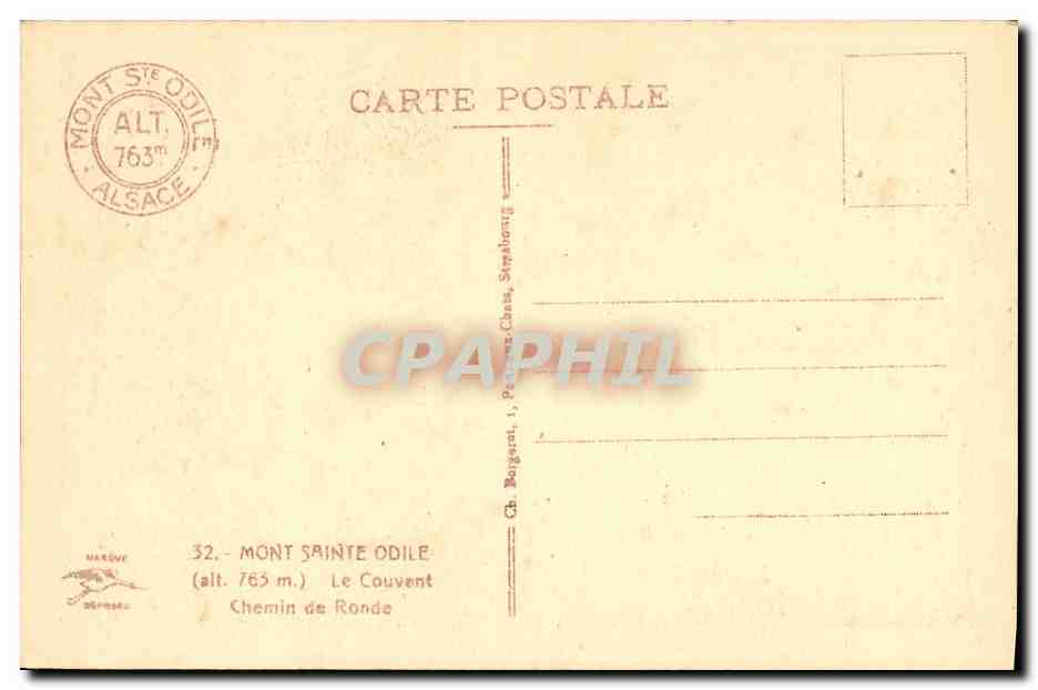 Mont Sainte-Odile — Le Couvent — éditeur Ch. Bourgarel, Strasbourg — Verso