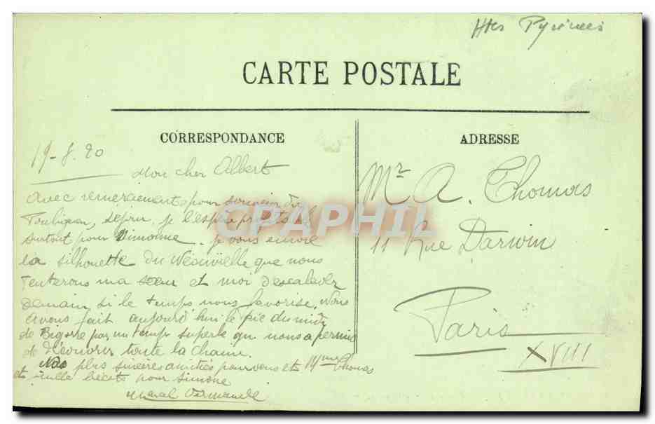 CPA Les Pyrenees Crete de Neouvielle — Rückseite