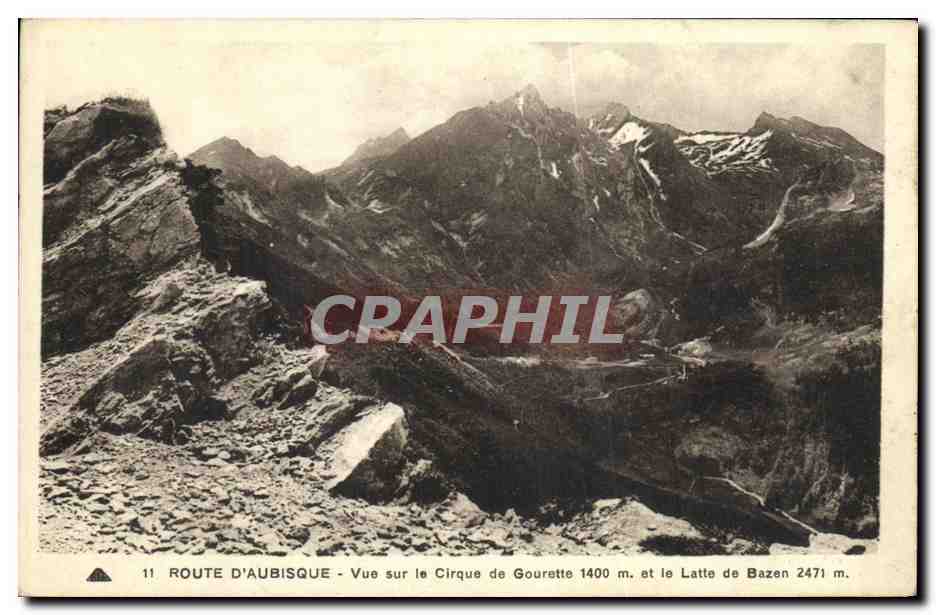 Route d'Aubisque — Vue sur le Cirque de Gourette 1400 m. et le Latte de Bazen 2471 m. — Photomécanique Schiltzheim