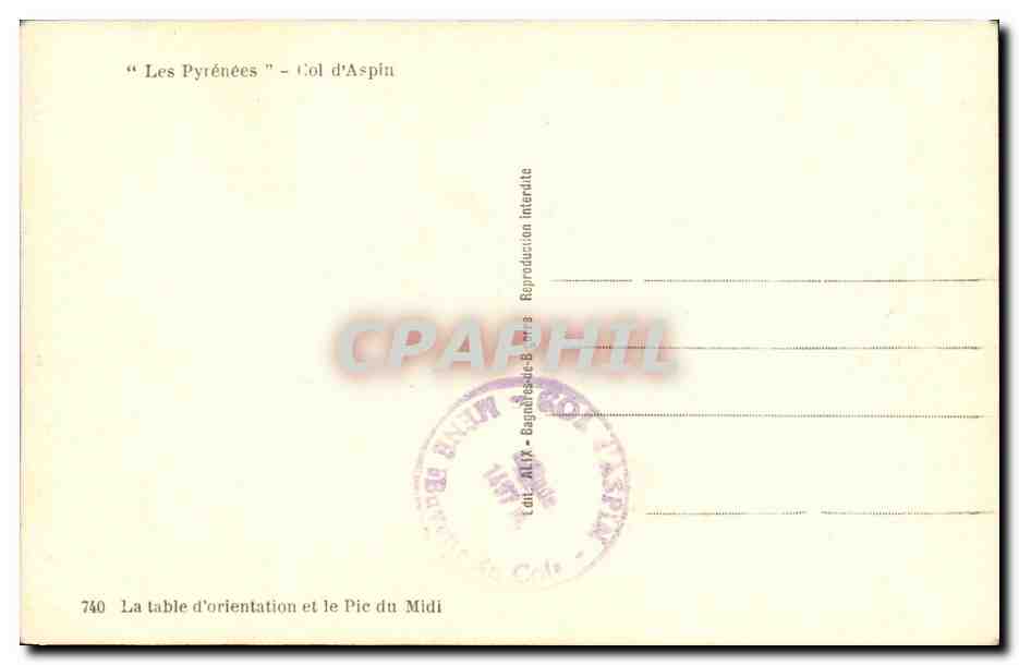 CPA Les Pyrenees Col d Aspin La table d orientation et le Pic du Midi — Verso