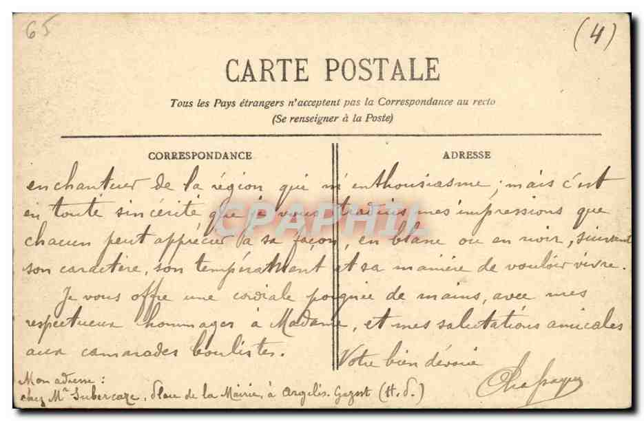 CPA Argeles Gazost Gave d Arreus Chemin l Arrieulat — Rückseite