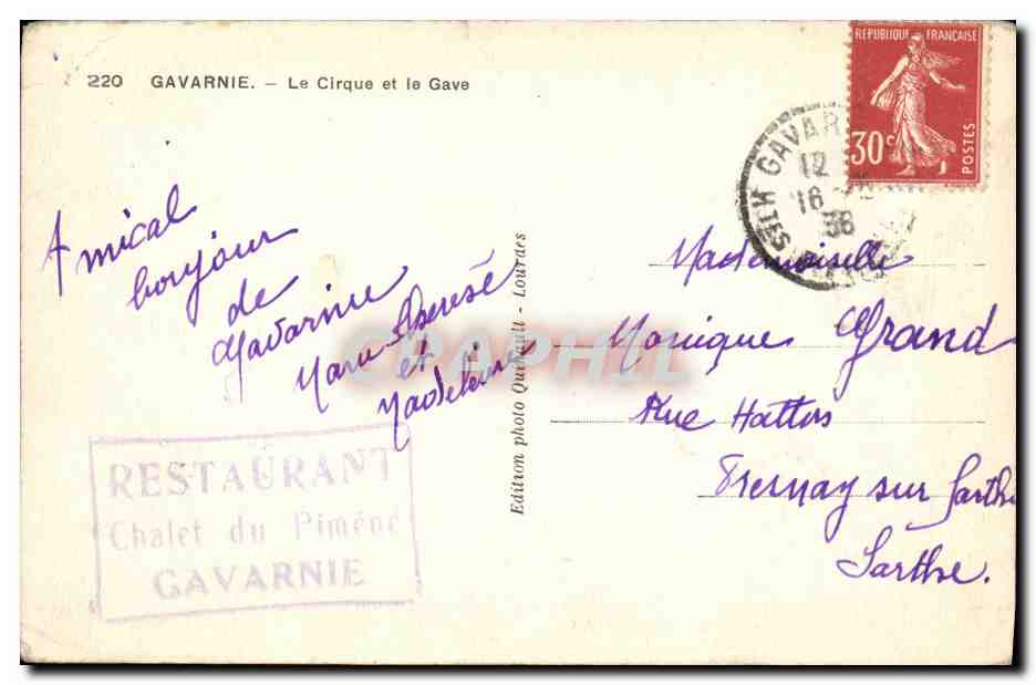 CPA Gavarnie Le Cirque et le Gave — Verso