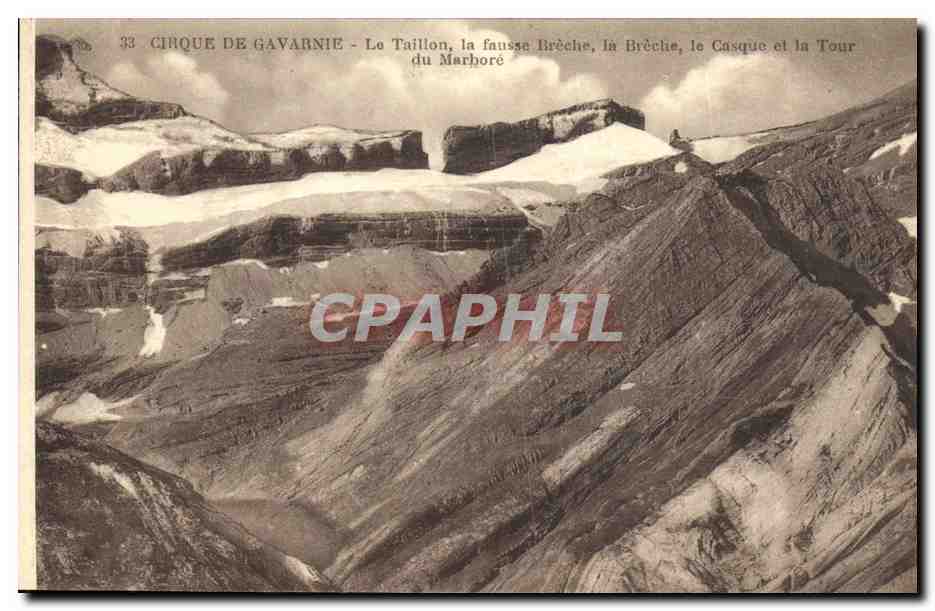 Cirque de Gavarnie - Le Taillon, la fausse Brèche, la Brèche, le Casque et la Tour du Marboré