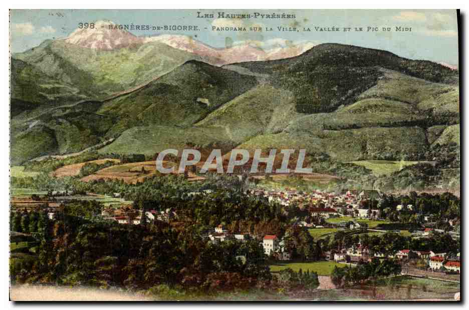 Bagnères-de-Bigorre — Panorama sur la ville, la vallée et le Pic du Midi — éditeur anonyme, n° 398