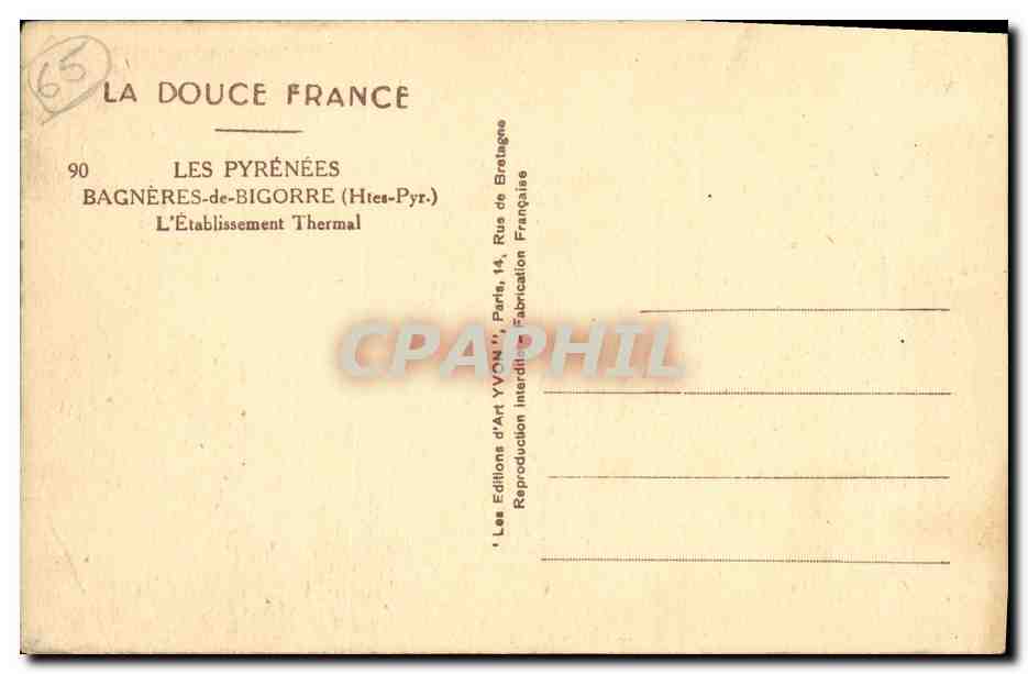 Bagnères-de-Bigorre — El Establecimiento Termal — Les Éditions d'Art Yvon, París — Reverso