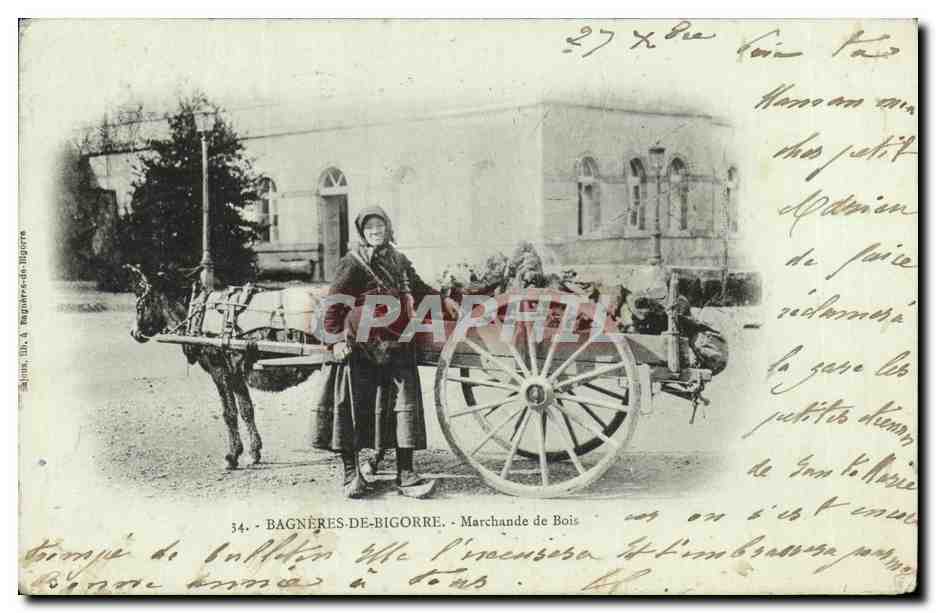 Tarjeta postal antigua Bagneres De Bigorre Vendedora De Madera TOP