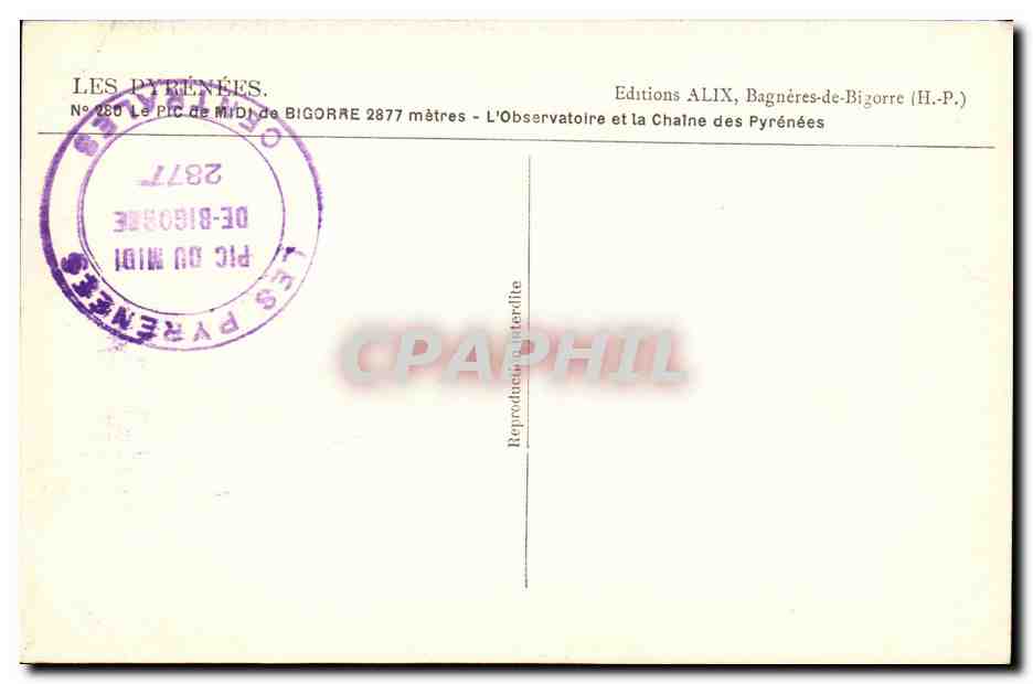 Le Pic du Midi de Bigorre — L'Observatoire et la Chaîne des Pyrénées — Éditions ALIX, Bagnères-de-Bigorre — Verso