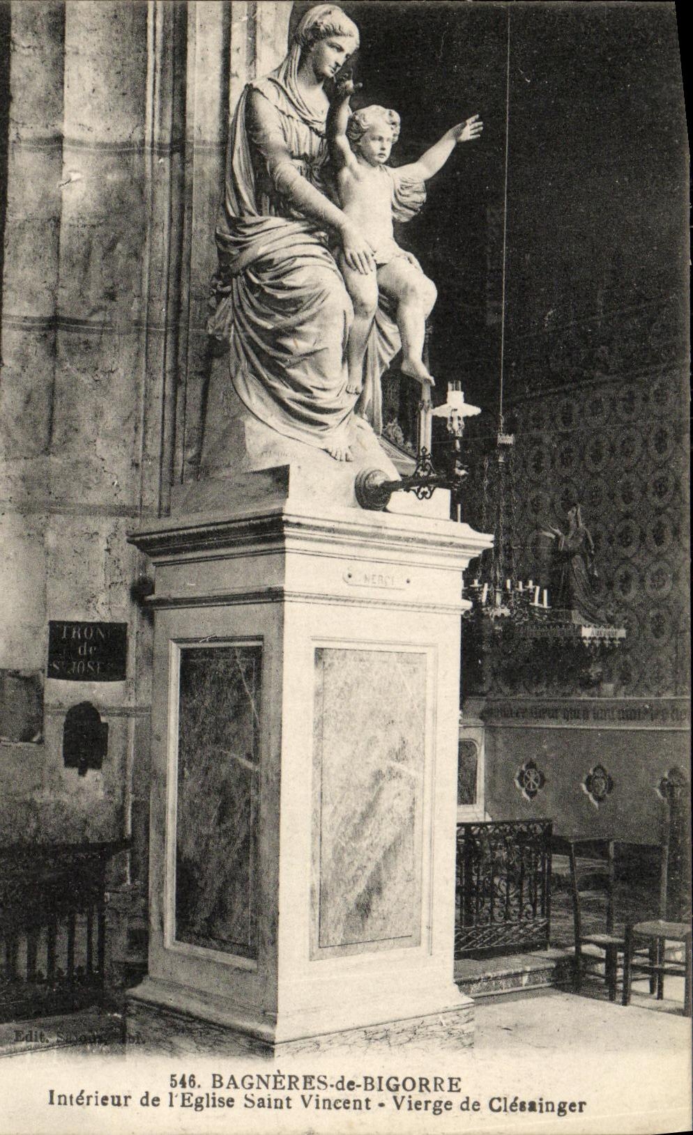 Intérieur de l'église Saint Vincent - Vierge de Clésainger — Bagnères-de-Bigorre, édit. S. Ouvr. n° 546