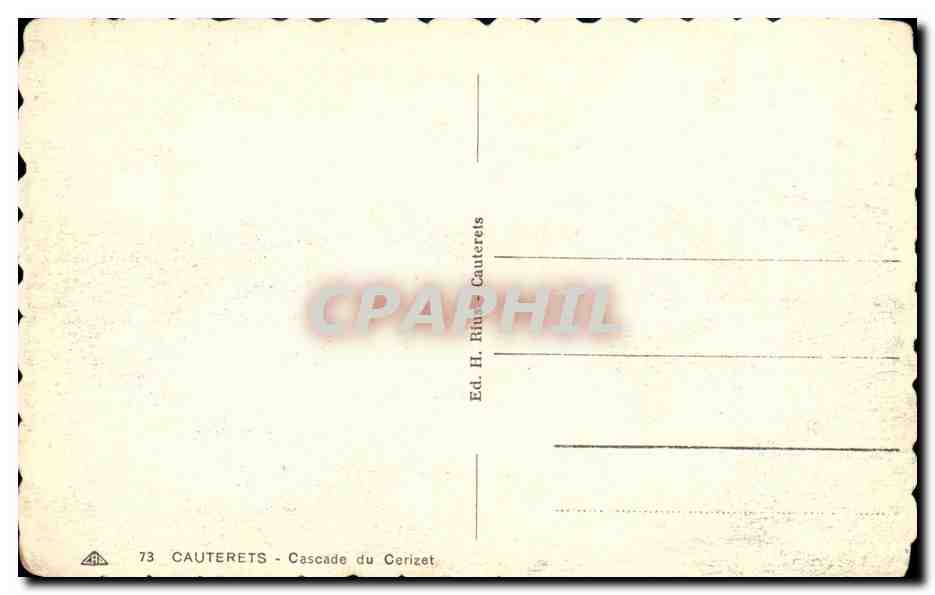 Cauterets - Cascade du Gerizet — Ed. H. Biure Cauterets, n°73 — Verso