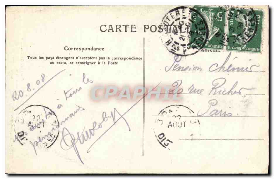 CPA Les Pyrenees Cauterets le Gave du Cambasque et Vue generale de Cauterets — Verso