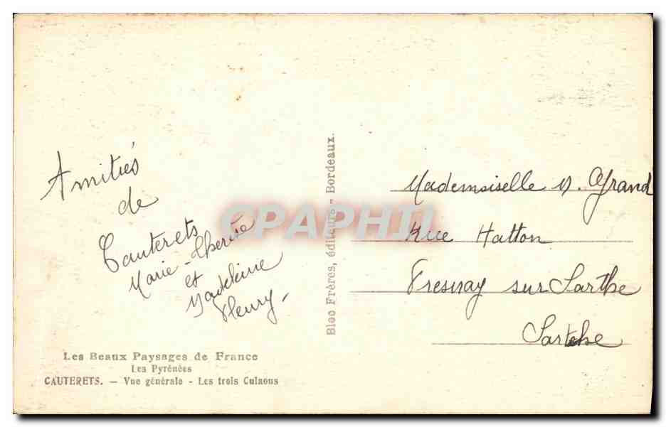 CPA Cauterets Vue generale Les trois Culaous — Verso