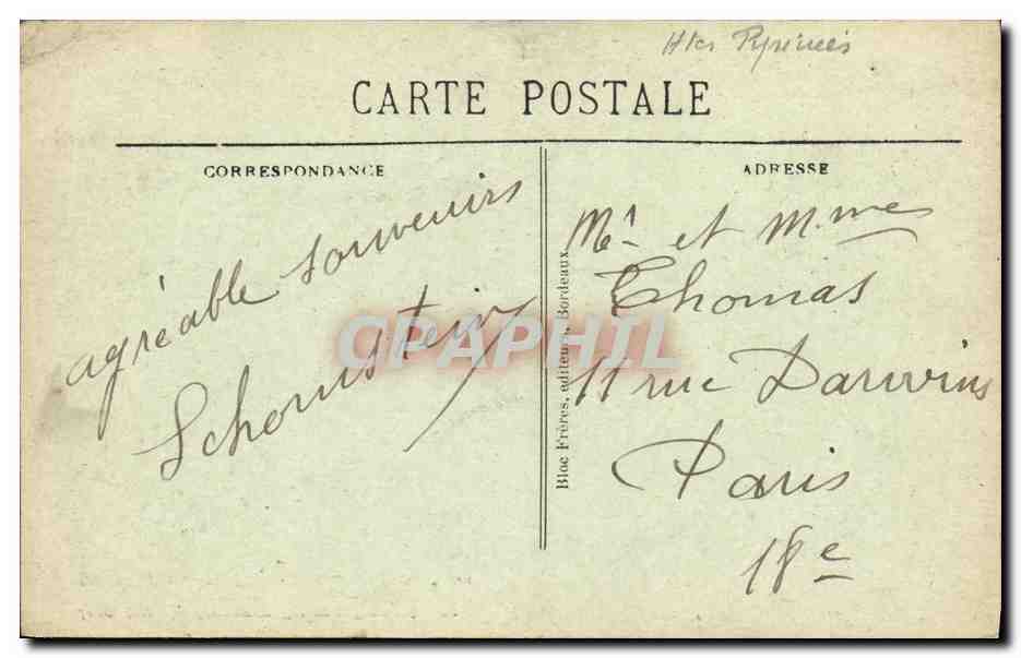 Le Glacier des Oulettes - Massif du Vignemale — BR-3117, éditeur Blue Frères, Bordeaux — Verso