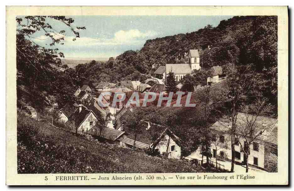 CPA Ferrette Jura Alsacien Vue Sur le Faubourg et L Eglise