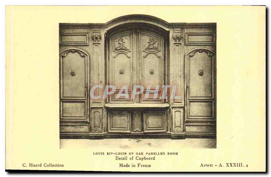 Louis XIV-Louis XV Oak Panelled Room — détail de buffet — C. Huard Collection, Arttext - A. XXXIII. 4