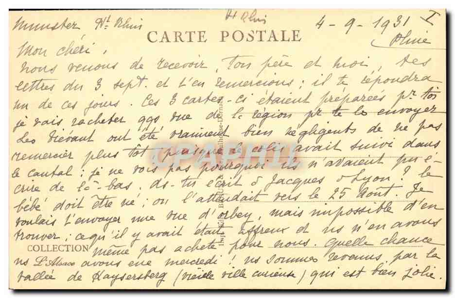 Col du Wettstein — Le cimetière des chasseurs — CPAPHIL 2281 — Verso