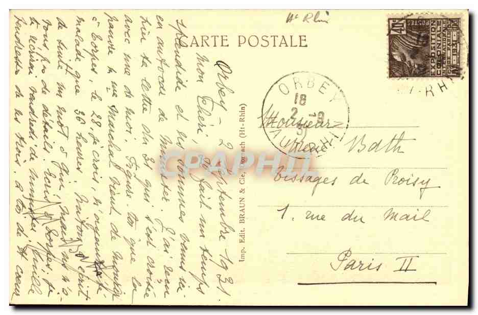 Tête de Faux — Tranchées Françaises — Imp. Braun & Cie (H.-Rhénan) n°488 — Verso