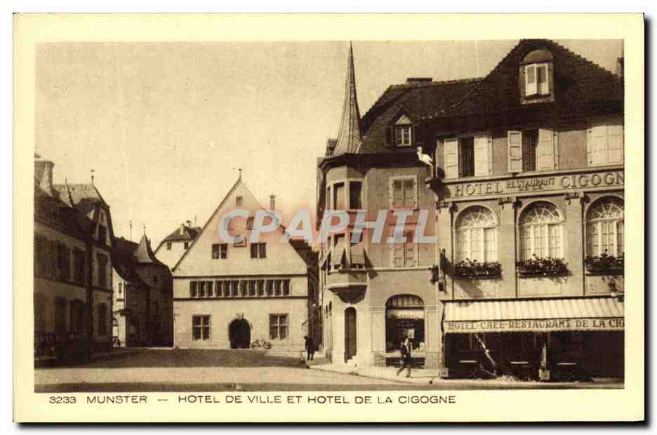 CPA Munster Hotel de ville et hotel de la Cigogne