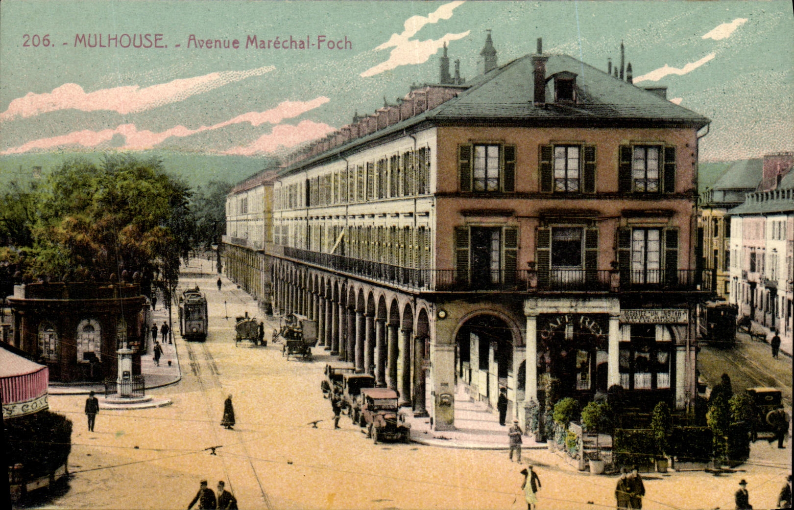 CPA Mulhouse Avenue Marechal Foch Cafe Rey