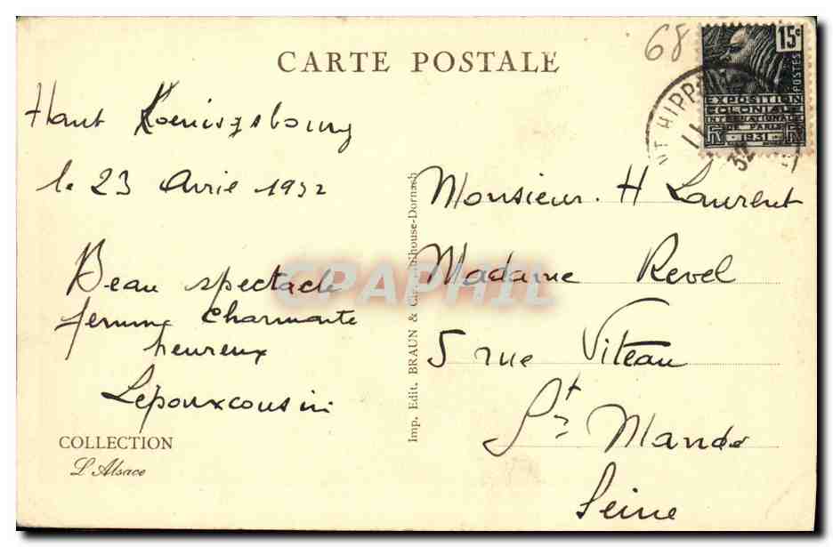 Château du Haut-Kœnigsbourg — vu à vol d'oiseau — Éditeur : BRAUN & Cie, Dornach — Verso