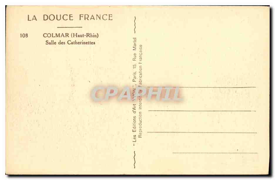 CPA Colmar Salle des Catherinettes — Rückseite