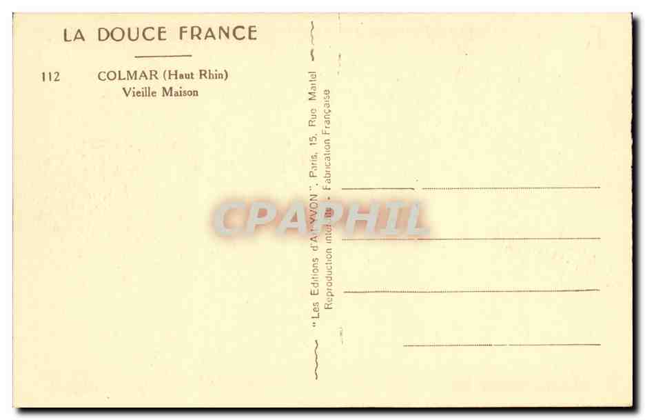 CPA Colmar Vieille Maison Commissariat de police — Rückseite