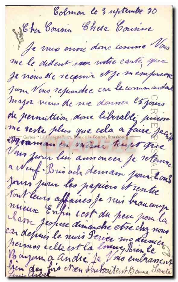 CPA Colmar Anciennes Douanes — Rückseite