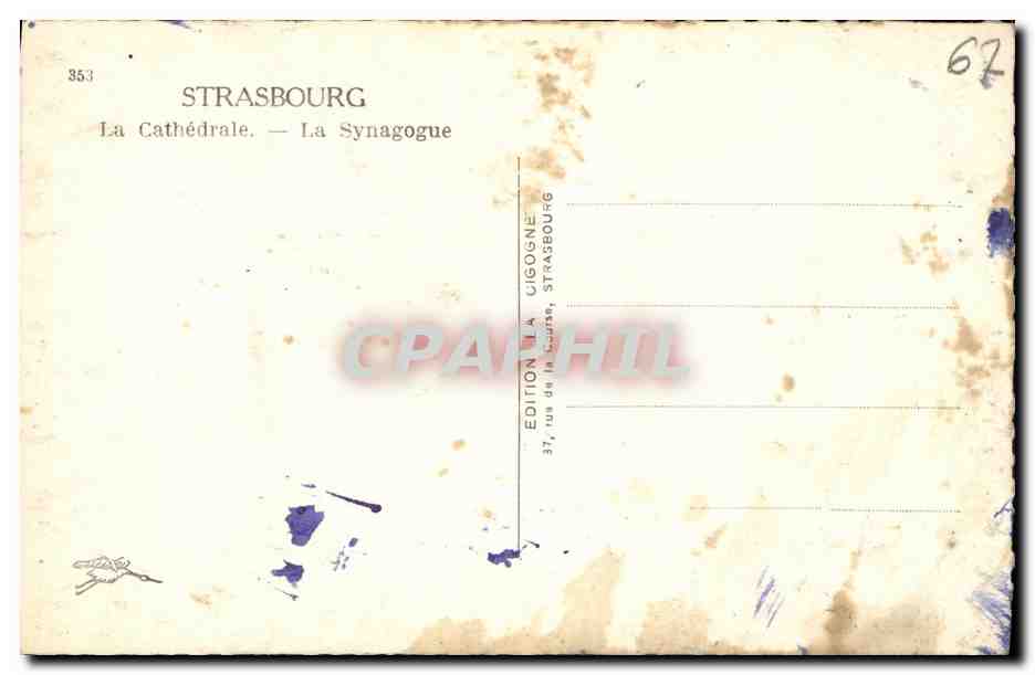 CPA Strasbourg La Cathedrale La Synagogue — Verso