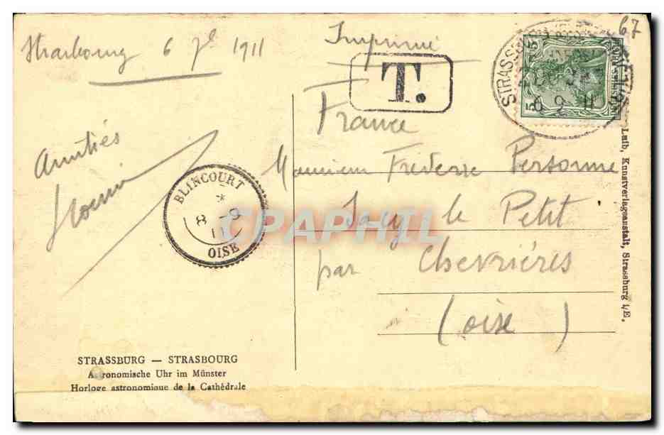 CPA Strasbourg Cathedrale Horloge astronomique — Verso