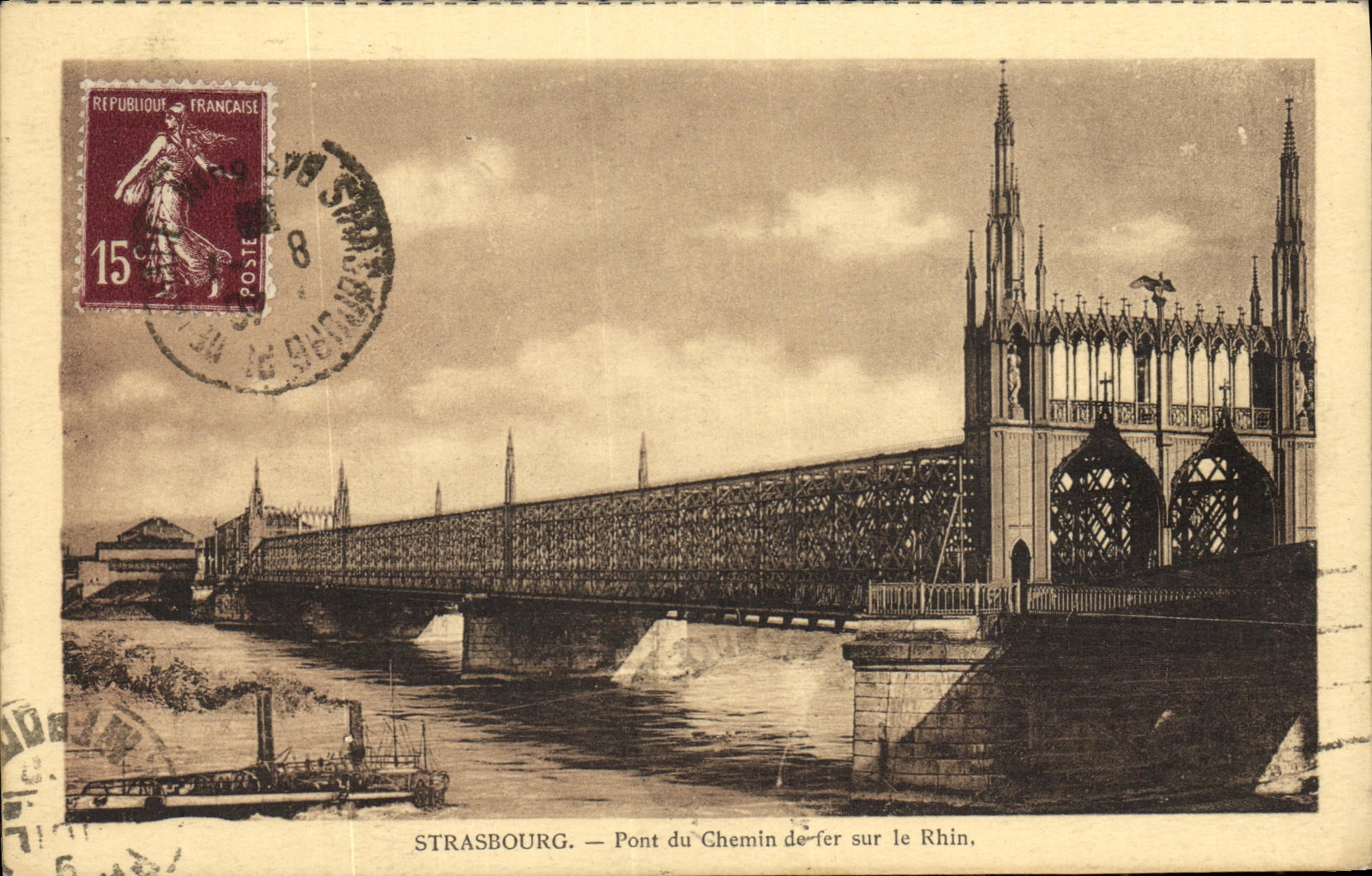 CPA Strasbourg Pont du Chemin de Fer sur le Rhin Bateau